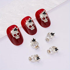 2Pcs Y2K 3D Rhinestone Crown Skull Nail Charms