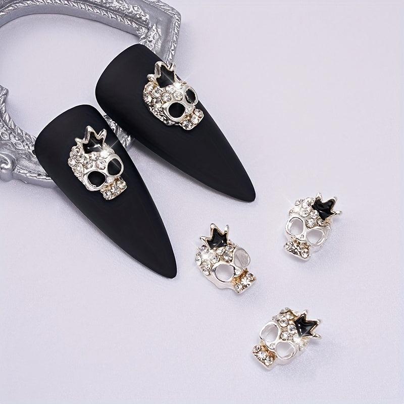 2Pcs Y2K 3D Rhinestone Crown Skull Nail Charms