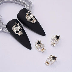 2Pcs Y2K 3D Rhinestone Crown Skull Nail Charms