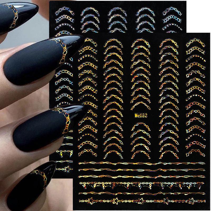 Bronzing Line Nail Stickers 3D Geometric Patterns Nail Decals