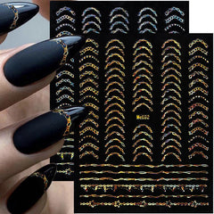 Bronzing Line Nail Stickers 3D Geometric Patterns Nail Decals