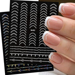Bronzing Line Nail Stickers 3D Geometric Patterns Nail Decals