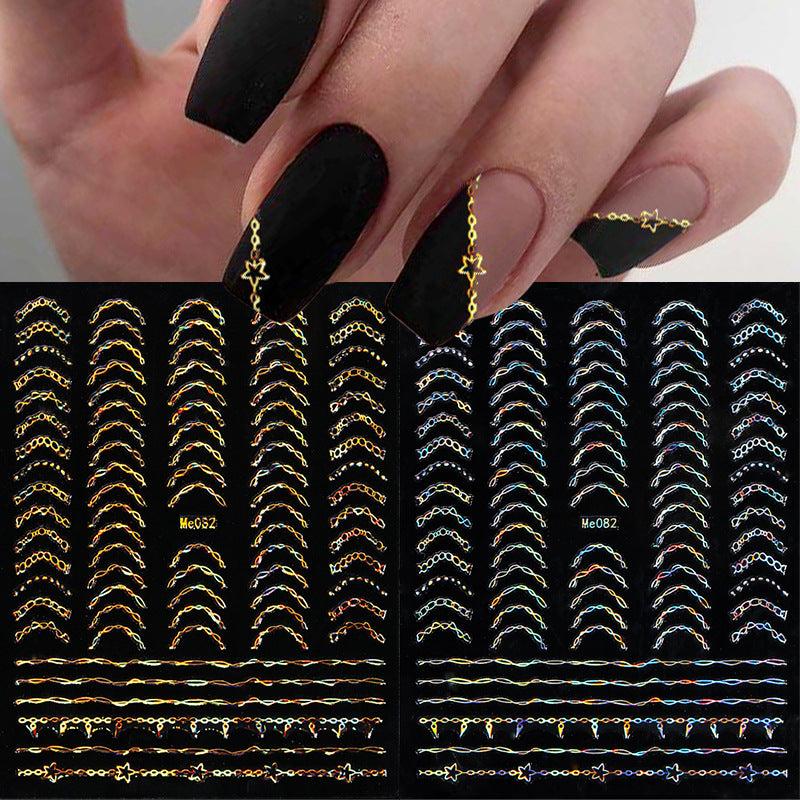 Bronzing Line Nail Stickers 3D Geometric Patterns Nail Decals