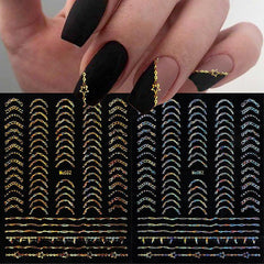 Bronzing Line Nail Stickers 3D Geometric Patterns Nail Decals