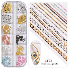 12 Grids Metal Nail Art Chains Punk Beads