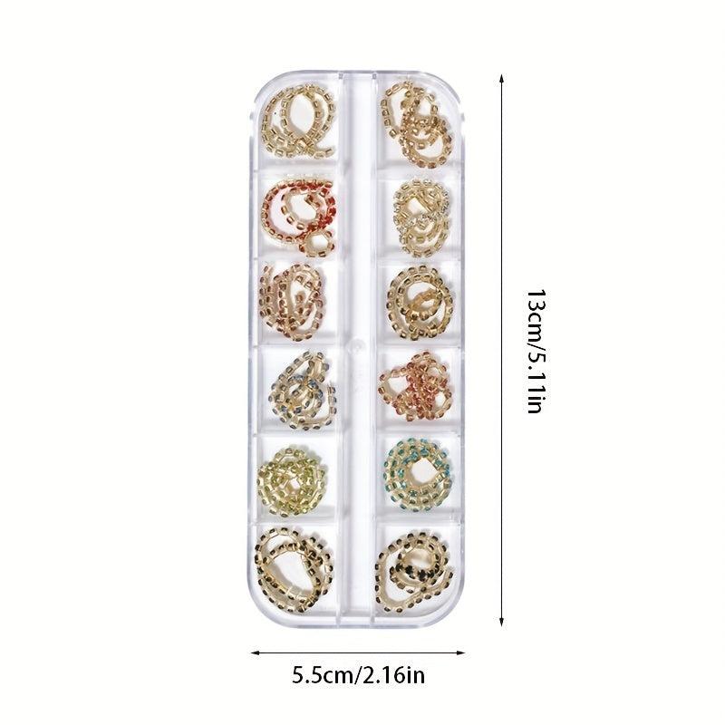 12 Grids Metal Nail Art Chains Punk Beads