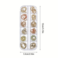 12 Grids Metal Nail Art Chains Punk Beads