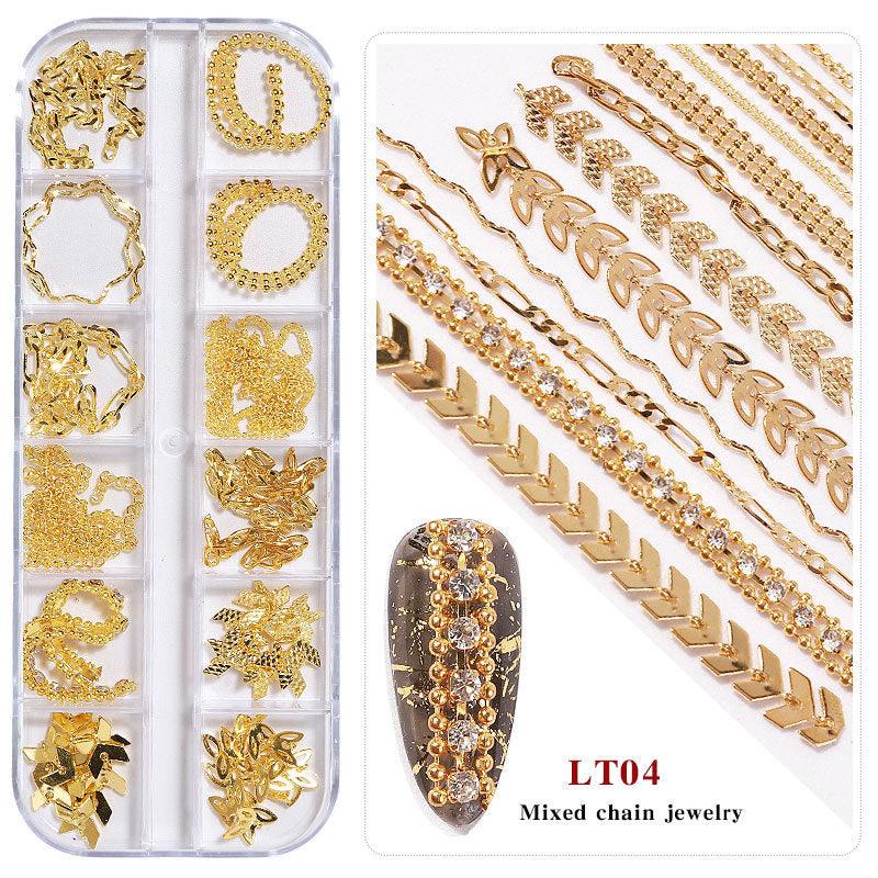 12 Grids Metal Nail Art Chains Punk Beads