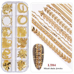 12 Grids Metal Nail Art Chains Punk Beads