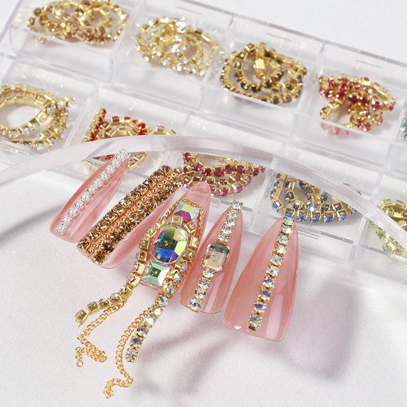 12 Grids Metal Nail Art Chains Punk Beads
