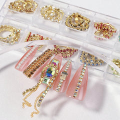 12 Grids Metal Nail Art Chains Punk Beads