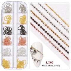 12 Grids Metal Nail Art Chains Punk Beads