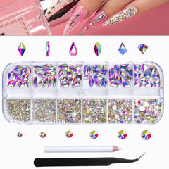 Clear Rhinestones Nail Faux Gems Mix Shapes Small Glass Faux Diamonds Stones