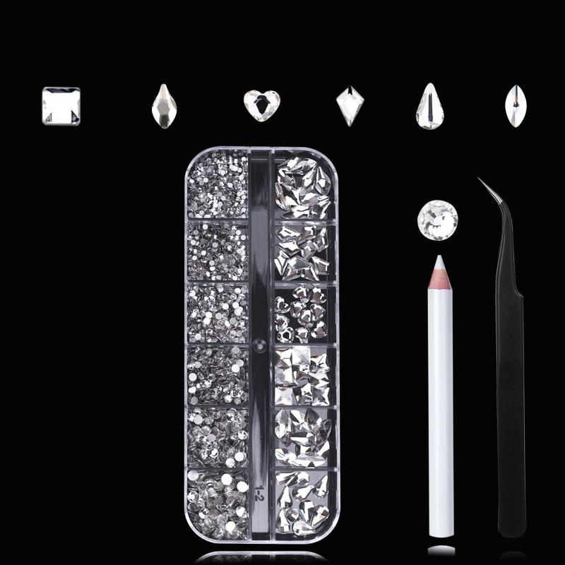 Clear Rhinestones Nail Faux Gems Mix Shapes Small Glass Faux Diamonds Stones