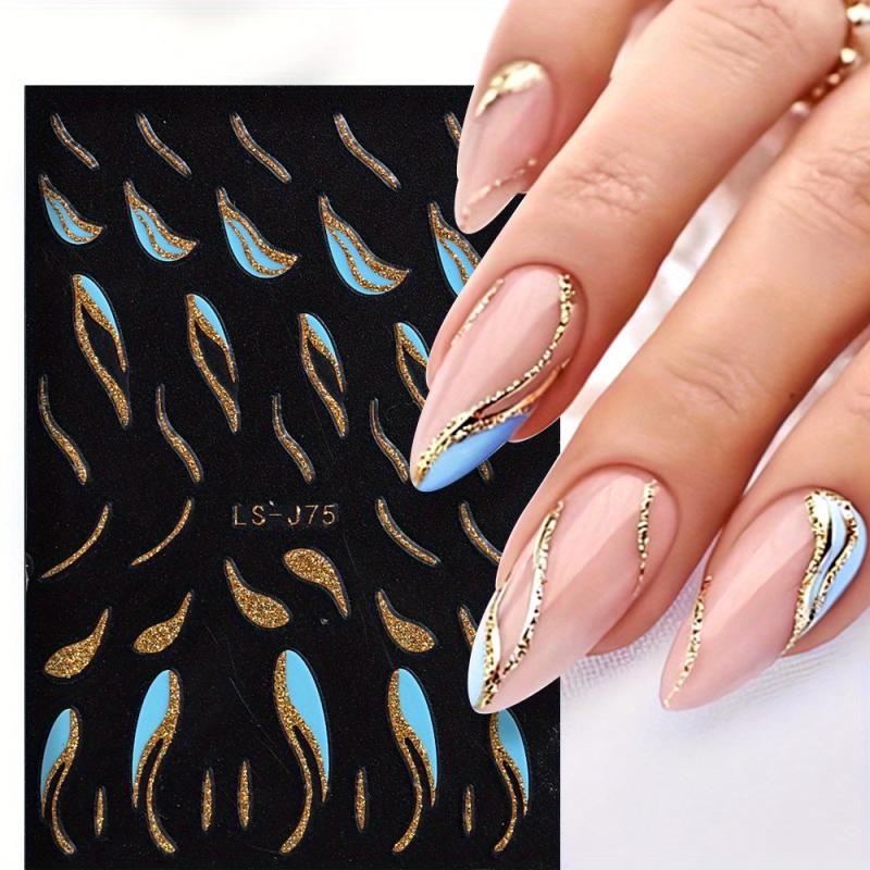 3D Glitter Wavy Stripe Nail Art Stickers - DIY Manicure Decoration