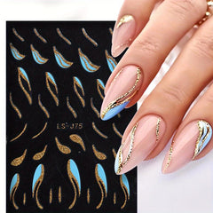 3D Glitter Wavy Stripe Nail Art Stickers - DIY Manicure Decoration