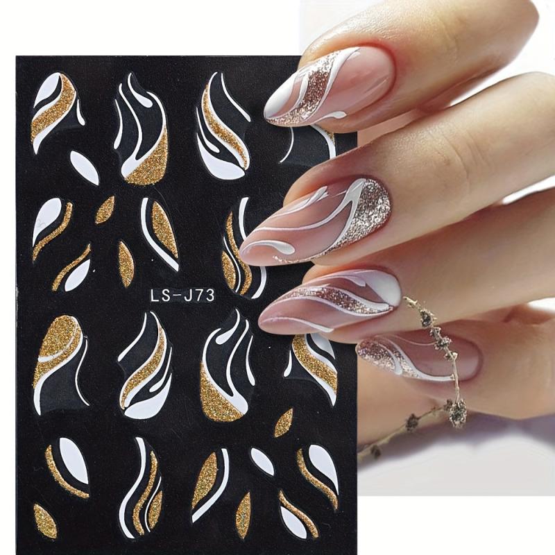 3D Glitter Wavy Stripe Nail Art Stickers - DIY Manicure Decoration