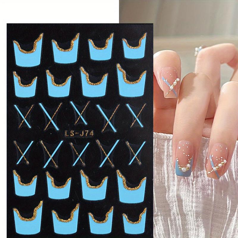 3D Glitter Wavy Stripe Nail Art Stickers - DIY Manicure Decoration