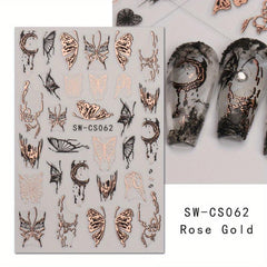 5D Holographic Butterfly Nail Stickers - Golden & Silvery Foil Decals