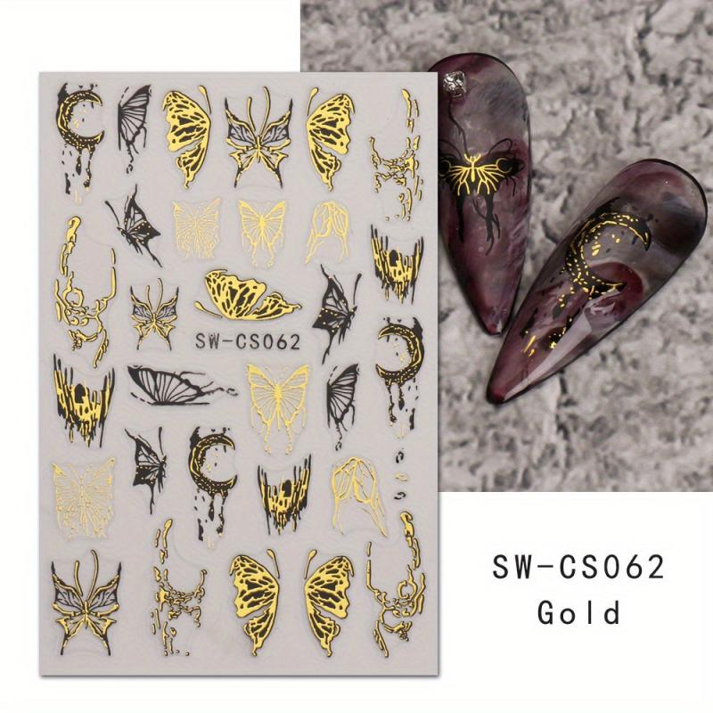 5D Holographic Butterfly Nail Stickers - Golden & Silvery Foil Decals