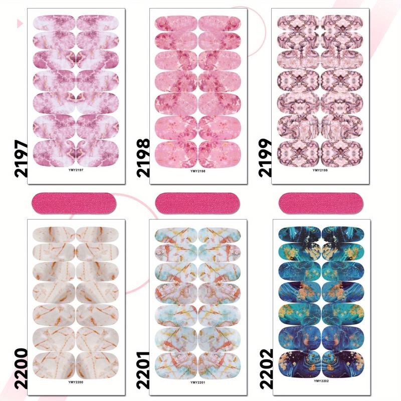 Marble Texture Nail Art Sticker Wraps Full Cover Nail Stickers with Nail File