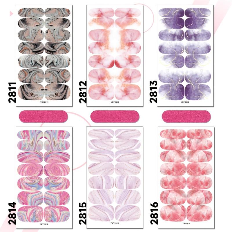 Marble Texture Nail Art Sticker Wraps Full Cover Nail Stickers with Nail File
