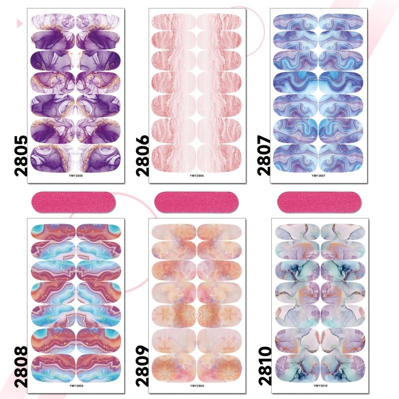 Marble Texture Nail Art Sticker Wraps Full Cover Nail Stickers with Nail File