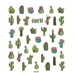 5D Summer Cactus Nail Art Stickers Self Adhesive Nail Decoration