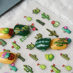 5D Summer Cactus Nail Art Stickers Self Adhesive Nail Decoration