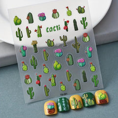 5D Summer Cactus Nail Art Stickers Self Adhesive Nail Decoration