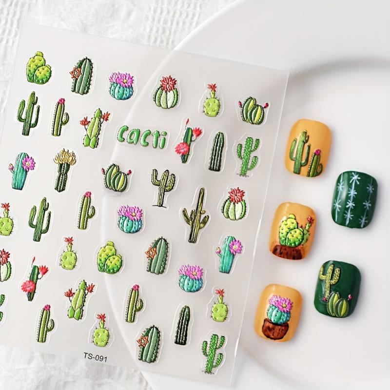 5D Summer Cactus Nail Art Stickers Self Adhesive Nail Decoration