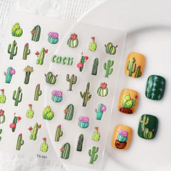 5D Summer Cactus Nail Art Stickers Self Adhesive Nail Decoration