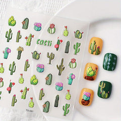 5D Summer Cactus Nail Art Stickers Self Adhesive Nail Decoration