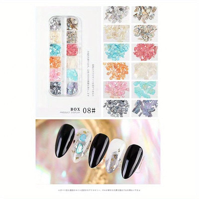 12 Grids Abalone Seashell Slices Nail Art Decorations