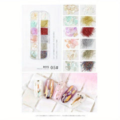 12 Grids Abalone Seashell Slices Nail Art Decorations