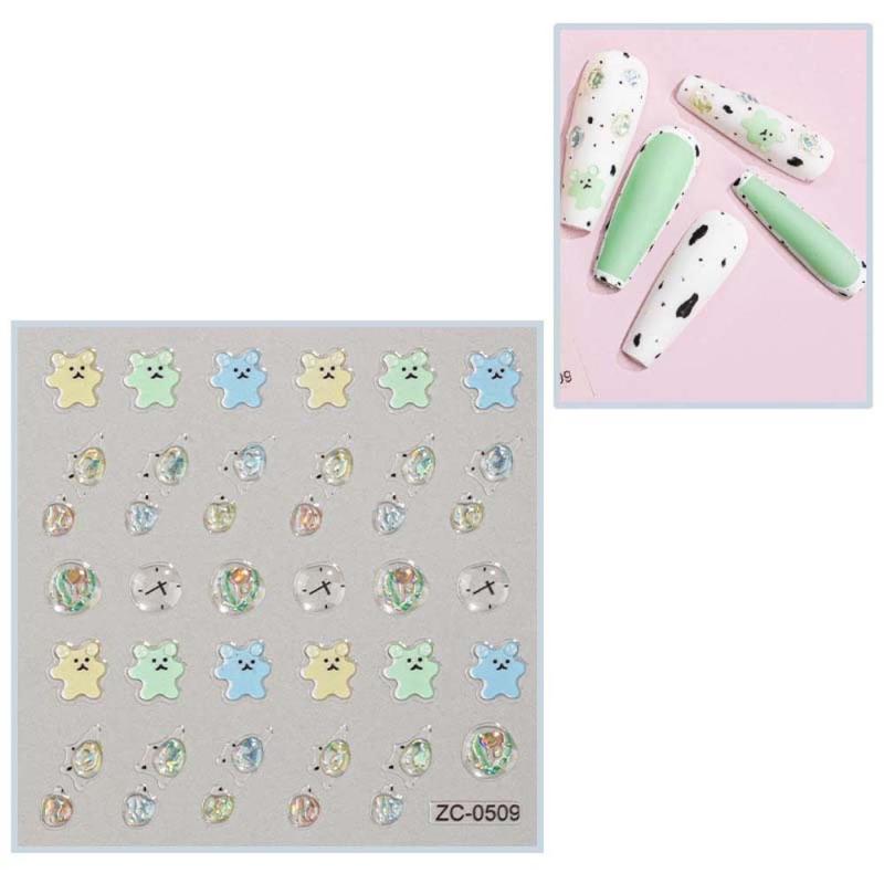 3D Embossed Nail Stickers Self Adhesive Cartoon Decals DIY Nail Art Supplies