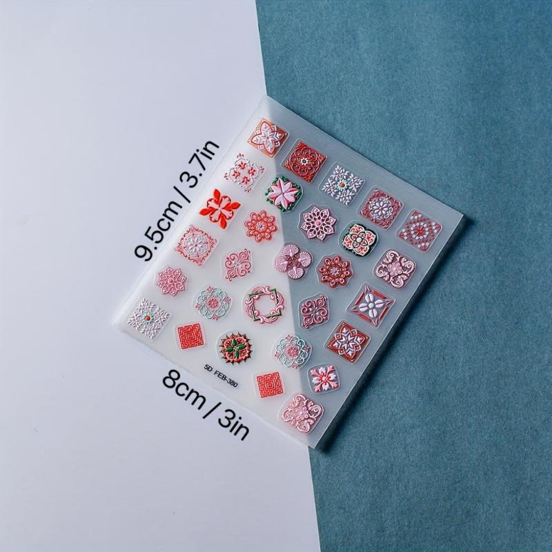 5D Embossed Totem Nail Art Stickers Retro Style Nail Decals