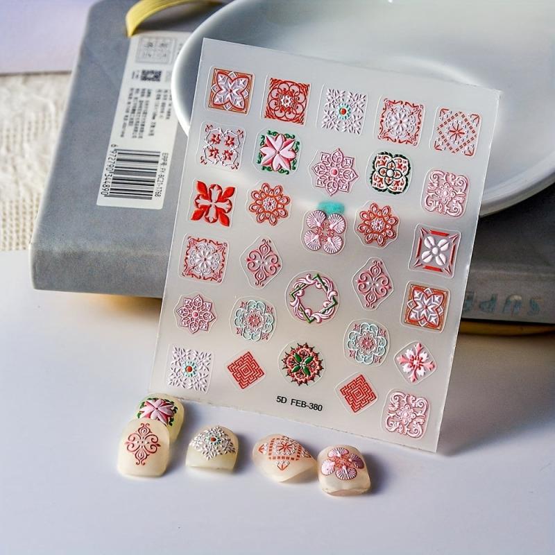 5D Embossed Totem Nail Art Stickers Retro Style Nail Decals
