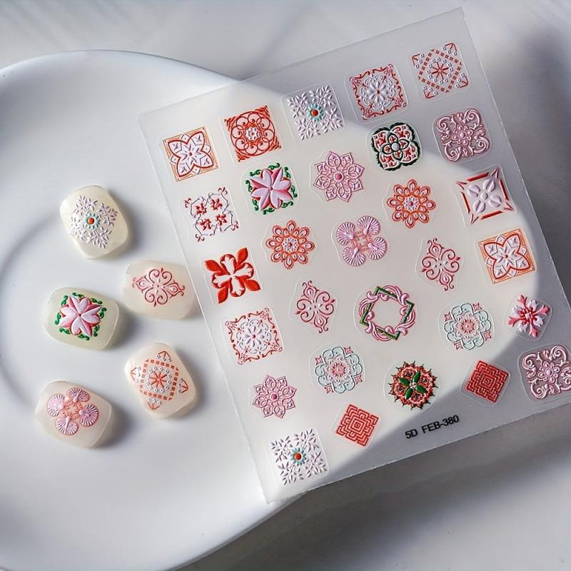 5D Embossed Totem Nail Art Stickers Retro Style Nail Decals