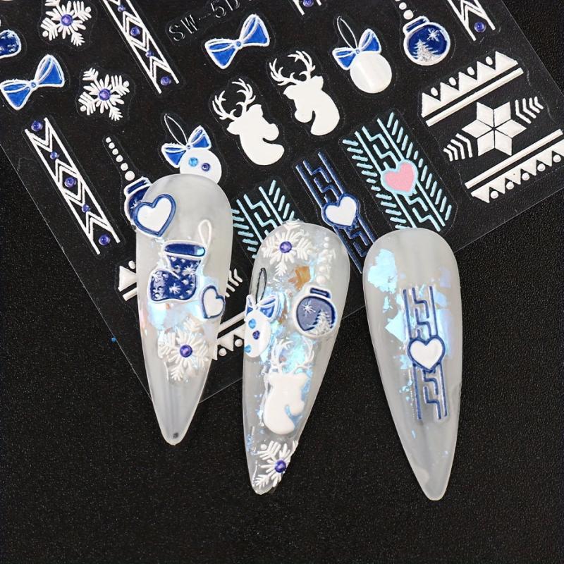 5D Christmas Nail Stickers Santa Elk Snowflake Nail Art Decals