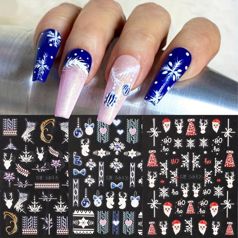 5D Christmas Nail Stickers Santa Elk Snowflake Nail Art Decals