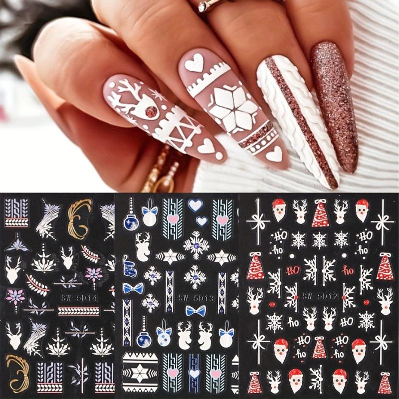 5D Christmas Nail Stickers Santa Elk Snowflake Nail Art Decals