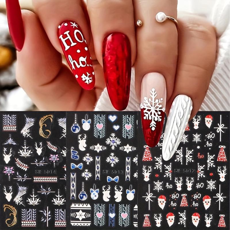 5D Christmas Nail Stickers Santa Elk Snowflake Nail Art Decals