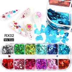 Heart Nail Glitter Flakes - Holographic Love Pattern Nail Paillettes