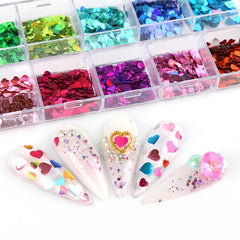 Heart Nail Glitter Flakes - Holographic Love Pattern Nail Paillettes