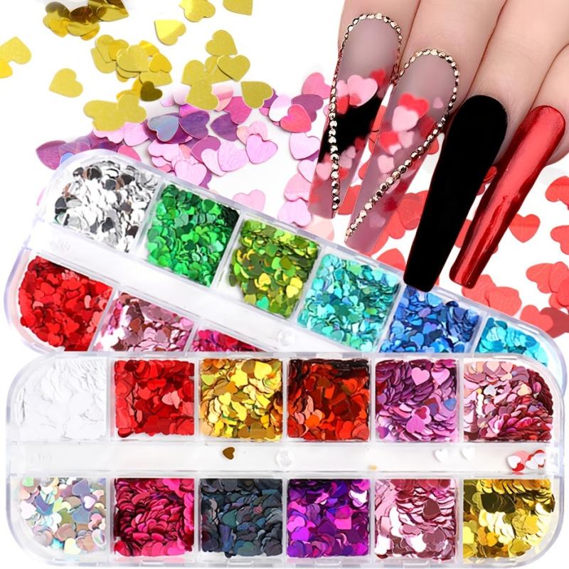 Heart Nail Glitter Flakes - Holographic Love Pattern Nail Paillettes
