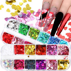 Heart Nail Glitter Flakes - Holographic Love Pattern Nail Paillettes