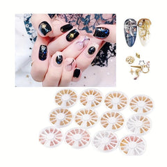 3D Silver Rose Nail Charms Metal Rivets Studs Rhinestones Pearls DIY Nail Art