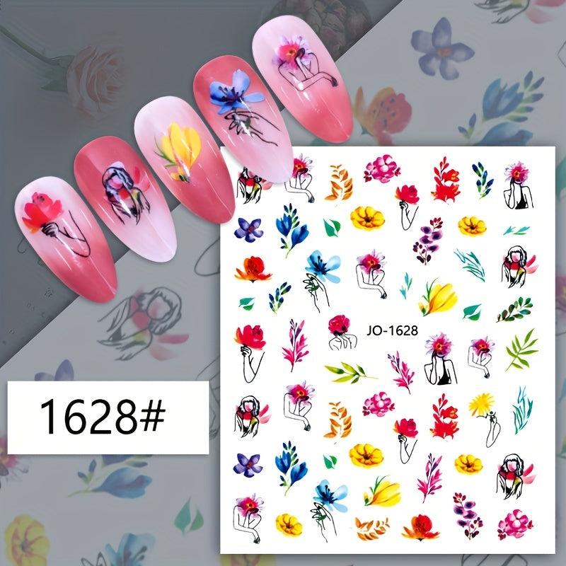 12pcs Flower Leaf Nail Art Stickers Self Adhesive Plant Nail Art Decals