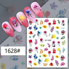 12pcs Flower Leaf Nail Art Stickers Self Adhesive Plant Nail Art Decals
